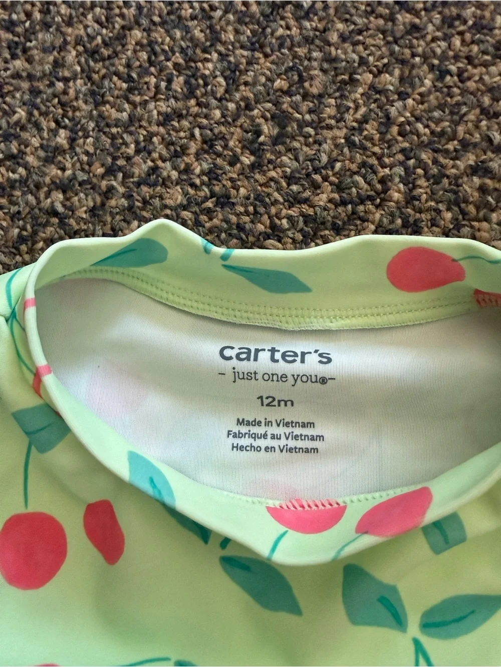 Carter's Mint Green Cherry Print Long-Sleeve Rashguard Swimsuit